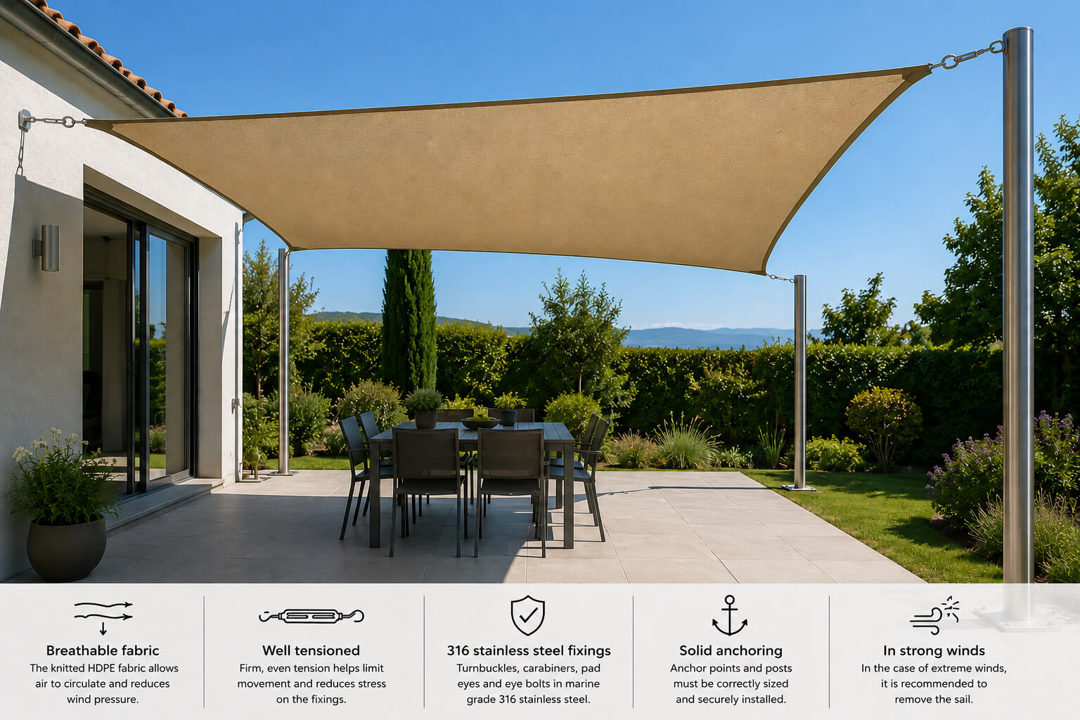 Tendre correctement la voile et dimensionner les supports